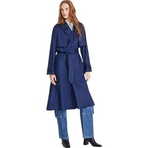 Naked Wardrobe Belted Trench Coat Blue Collared Outerwear Classic Stylish Womens